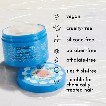 amika: hydro rush
intense moisture hair mask with hyaluronic acid