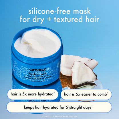amika: hydro rush
intense moisture hair mask with hyaluronic acid